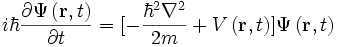 i\hbar\frac{\partial\Psi\left(\bold{r},t\right)}{\partial t} = [- \frac{\hbar^2\nabla^2}{2m} + V\left(\bold{r},t\right)]\Psi\left(\bold{r},t\right)